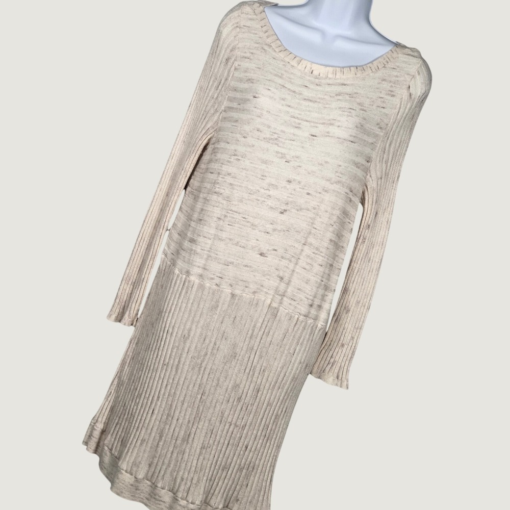 Moth Anthropologie Women Large Knit Dress Space Dye Tan Cream Long Sleeve